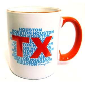 Houston Texas Mug With Orange Handle and Rim Houston, TX Coffee Cup By 