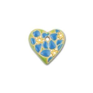  Stoneware Blue and Yellow Flowers Small Heart Pendant 