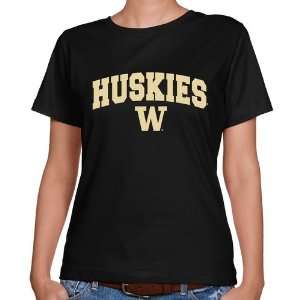 Washington Huskie T Shirt : Washington Huskies Ladies Black Logo Arch 