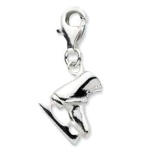   Sterling Silver 3 D Polished Ice Skates w/Lobster Clasp Charm: Jewelry
