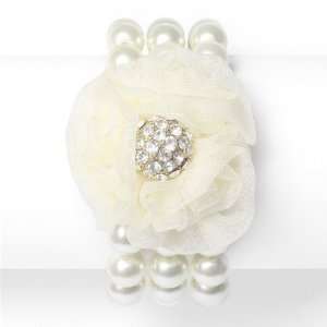    Mariell ~ Pearl Bridal Bracelet with Organza Flower Jewelry