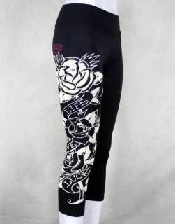 ED Hardy womens leggings cropped LOVE LIFE LUCK Stones  