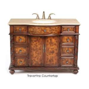  Amelia Travertine Marble Single Sink Vanity: Furniture 