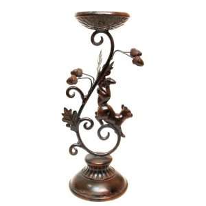  Wood look Squirrel and Acorn Pillar Candle Holder