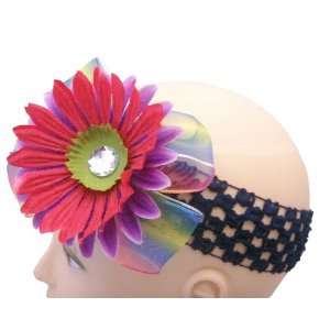 Newborn baby Crochet Daisy flower Hair Headband BLACK:  