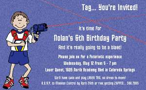 Laser Tag Boy Invitations Birthday Party Lazer Gun  