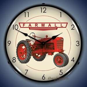 Retro Red Farmall Tractor Backlit Lighted Wall Clock  