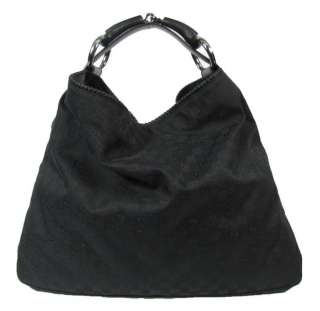 Gucci Black Logo GG Canvas Horsebit Hobo Bag Tote Shoulder Handbag 