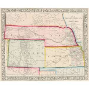  Mitchell 1861 Antique Map of Kansas, Nebraska & Colorado 