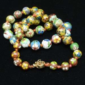  of Multi Colored Cloisonne Beads Vintage Necklace Knotted  
