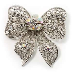  Large Crystal Filigree Bow Brooch: Jewelry