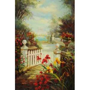  Landscape, Courtyard, Hand Painted Oil Canvas on Stretcher 