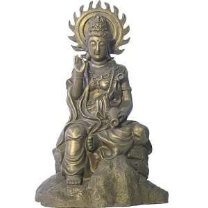  Seated Kuan Yin on a Rock Statue, Bronze Finish   O 078B 