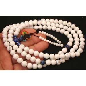  Tibetan White TURQUOISE 108 Beads MALA /Counter 
