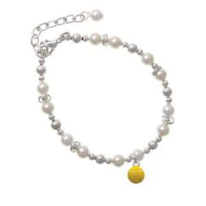  Mini Enamel Tennis Ball Czech Pearl Beaded Charm Bracelet 