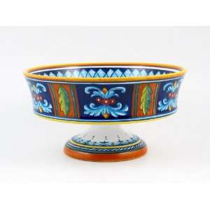  Hand Painted Italian Ceramic 11.8 inch Footed Fruit Bowl 