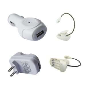 White Car Charger + Wall Home Charger + Ebook reading Light for Dell 