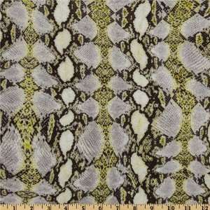  44 Wide Silk Crepe De Chine Snake Lime/Charcoal Fabric 