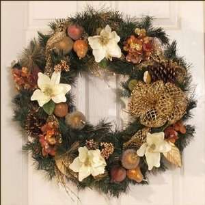  Gilded Gold Christmas Wreath with Magnolias: Home 