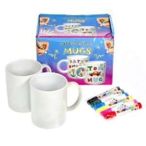  Design Your Own Mug Kit   2 Mugs, 6 Color Markers: Kitchen 