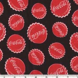  45 Wide Coca Cola Flannel Bottle Caps Black Fabric By 
