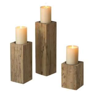   Country Rustic Wooden Block Pillar Candle Holders 14