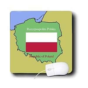   map and flag of Poland with the Republic of Poland printed in English