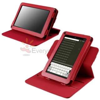 Red 360 Swivel Leather Case+Guard+Pen+Headset Accessories For Kindle 