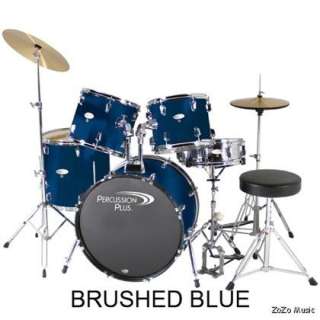 BRUSHED BLUE PERCUSSION PLUS PP3500 COMPLETE 5 PIECE DRUM SET w 