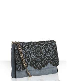 Dolce & Gabbana light blue denim lace detail chain shoulder bag 