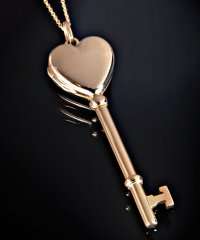    gold heart locket key pendant necklace  