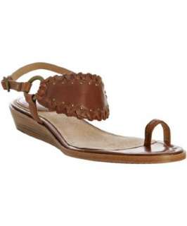 Frye caramel whipstitched leather Avery toe ring sandals   