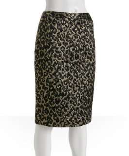 style #300154601 black gold metallic leopard printed brocade skirt