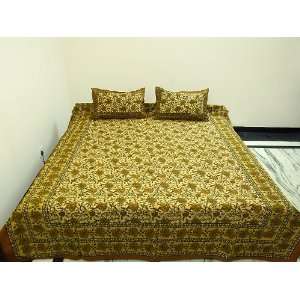 Indian Block Print Double Bed Size Bed Spread Bed Sheet with Pillow 