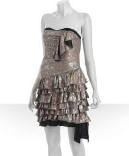 Marc by Marc Jacobs stone metallic silk twill strapless ruffle dress 