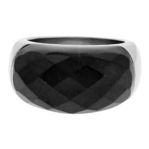  Womens Ring with Half Circle Of Black Howlite Stone 