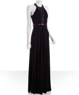 Marc Bouwer GlamIt black beaded ring halter long gown   up to 