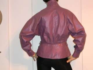 VTG Mauve Pink Leather Basque Cropped Jacket Wilsons M  