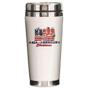  Ceramic Travel Drink Mug All American Christmas US Flag 