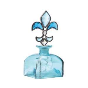   Co op Shabby Chic Decorative Bottle with Fleur De Lis Stopper   Blue