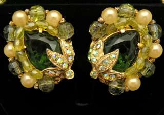 Vintage Large Green Rhinestones Butterscotch Bakelite Beads Necklace 