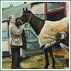 English School Horse Farrier Stable Yard Impressionist Oil Painting
