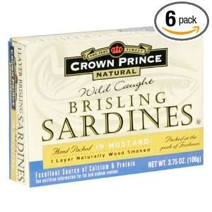 Crown Prince Bristling Sardines, Mustard, 3.7000 ounces (Pack of6)