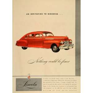  1947 Ad Red Ford Lincoln Sedan Luxury Automobile Car 