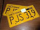   Vintage black Gold yellow License Plates Set 2 Pair California PJS 319