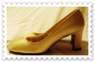   60s Psych MOD Chunky Gold Lame Shimmer Shoes Heels Pumps 6  