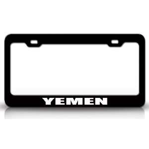 YEMEN Country Steel Auto License Plate Frame Tag Holder, Black/White