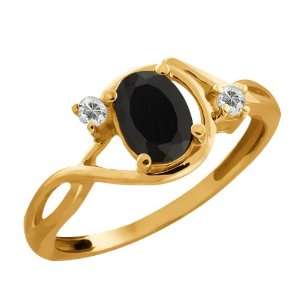   76 Ct Oval Black Onyx and White Topaz 10k Yellow Gold Ring Jewelry