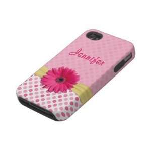  Cute Pink Gerbera Daisy Polka Dot iPhone 4 Case Cell 