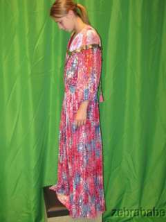 Vintage 1980s Diane Freis Silk Boho Dress Pink Blue Velvet Gold Lame 